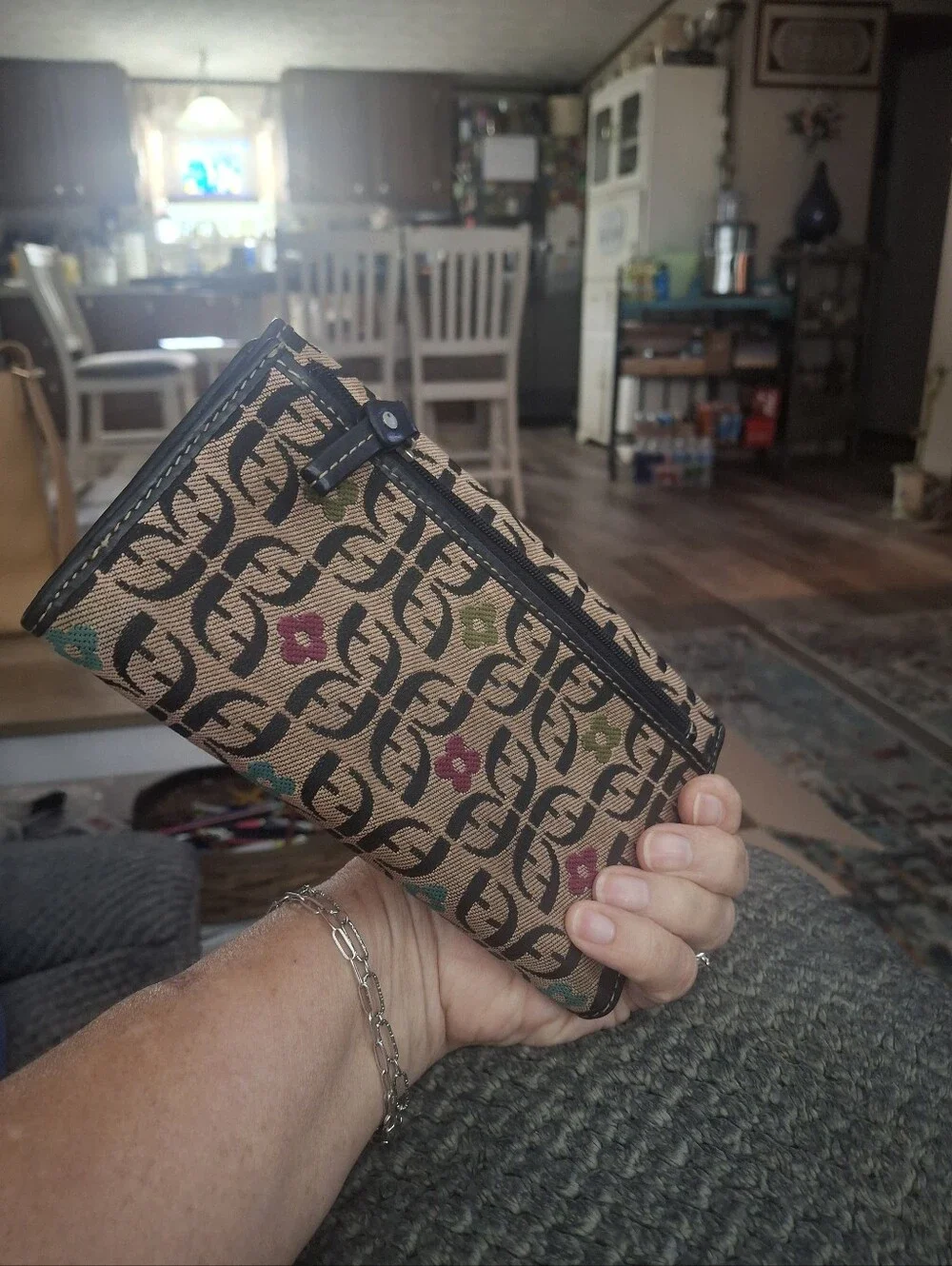 Fossil Patterned Trifold Wallet in Pink and Black